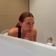 A woman records herself taking a shit naturally while sitting on a toilet. She repositions the camera throughout the clip to provide different views of her shitting event. Presented in 720P HD. About 6 minutes.